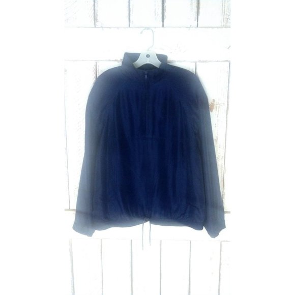 Vintage dark blue silk windbreaker jogging bomber pullover jacket - Picture 2 of 5